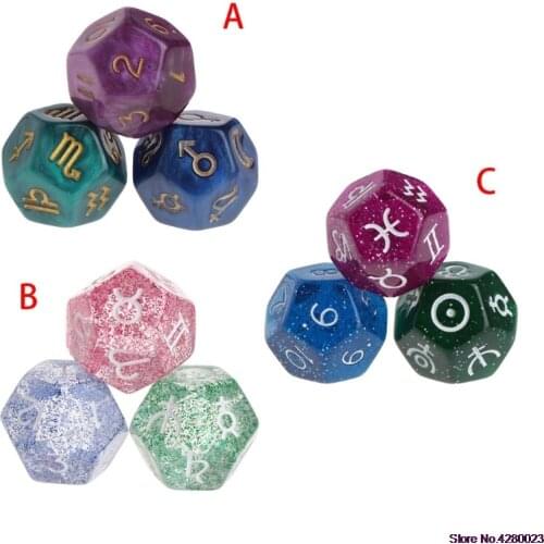 2021 New 3pcs Multicolor 12 Sided Resin Dice Astrology Tarot Constellation Divination