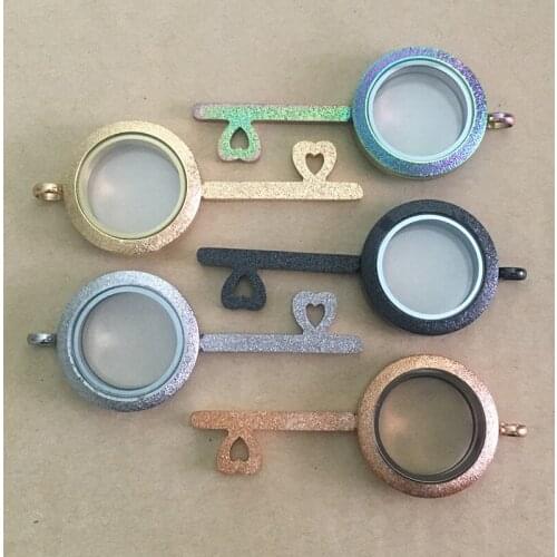 Newest Design Key Shape Floating Locket Pendant Stainless Steel Silver Shine Floating Locket Screw Twist Floating Locket