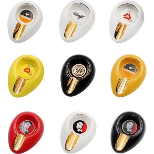 COHIBA Ashtray Accessories Ceramic Cigar Ashtray Single Cigar Holder Ashtray Portable Cigarette Ash Tray Gift Box Smoking Tool