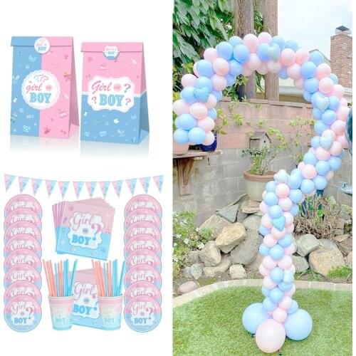 Gender Reveal Decorations Question Mark Balloon Stand Boy or Girl Candy Gift Bags Tableware Set Gender Reveal Party Supplies