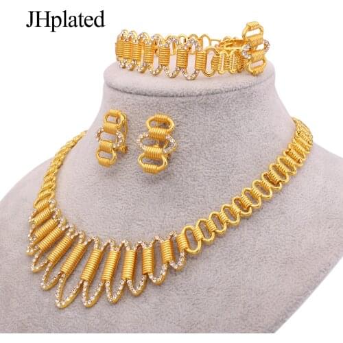 Dubai 18K gold plated designer jewelry sets wedding bridal gifts for girl women necklace bracelet earrings ring Jewellery set