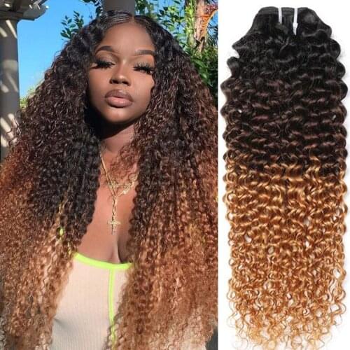 Ombre Kinky Curly Bundles Highlight Honey Blonde Brazilian Hair Weave Bundles Remy 1 4 3 Bundles Kinky Curly Human Hair Bundles