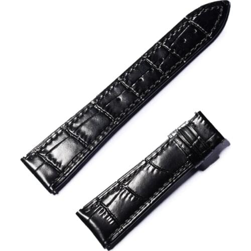 Reef Tiger/RT 20mm Genuine Leather Watch Band Black Brown Men Watch Strap Accessories Crocodile Pattern Watch Strap RGA195