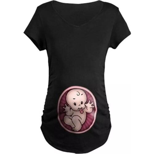 Pregnancy Shirt Maternity Cute Baby Print O-Neck Short Sleeve T-Shirt Pregnant Tops Ropa Embarazada Verano Zwanger