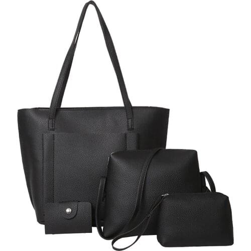 Fashion Women Leather Four-Piece Shoulder Crossbody Bag Clutch Wallet Retro Bag