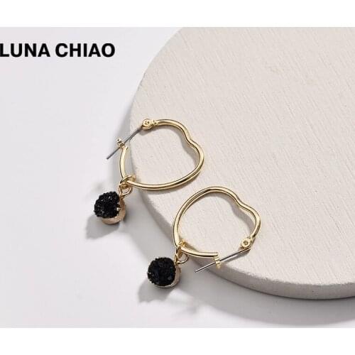 LUNA CHIAO Heart Shape Earrings with Mini Round Druzy Pendant Earrings for Women