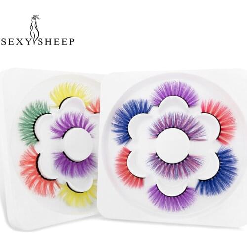 SEXYSHEEP 4 pairs 3D Faux Mink Lashes full volume colored fake eyelash multiple layered colorful wispy halloween rainbow lashes