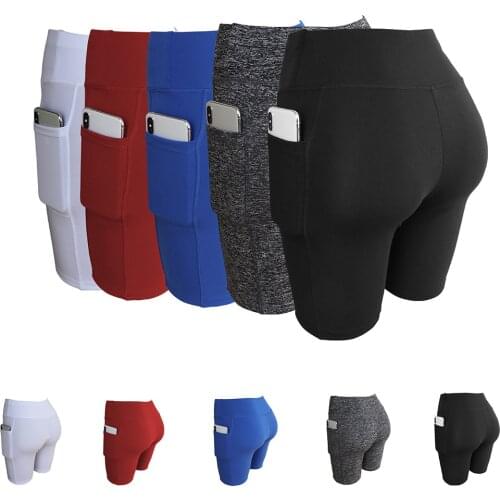 Yoga Five Pants Side Phone Pocket Shorts Solid Color Yoga Half Leggings for Fitness Dance Running Sport