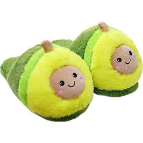 Cute Smile Face Avocado Plush Toy Indoor Slippers Cartoon Avocado Bedroom Floor Shoes For Girl Women Winter Keep Warm Slippers