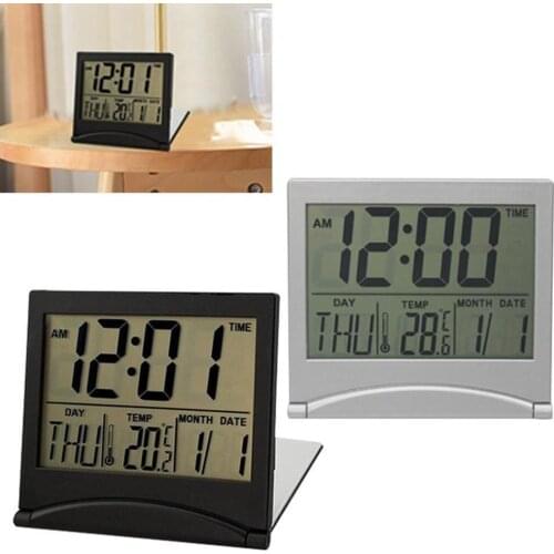Folding LCD Digital Alarm Clock Desk Table Weather Station Mini Travel Desk Ectronic Temperature Clock A7Q3