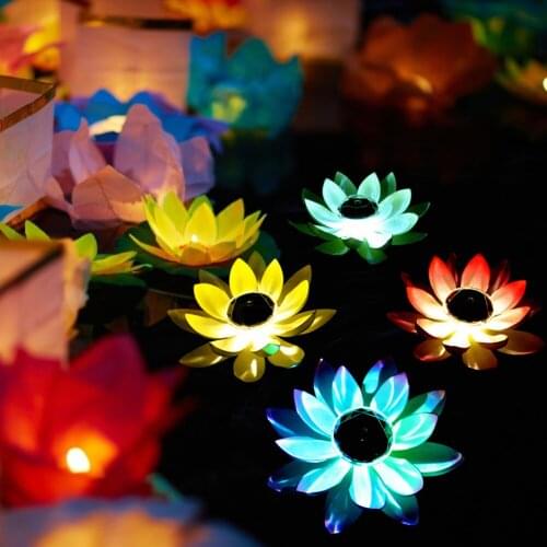 Solar Powered LED Flower Light Artificial Lotus Shape Floating Fountain Pond Garden Pool Lamp Led Night Light Solar Pool Light