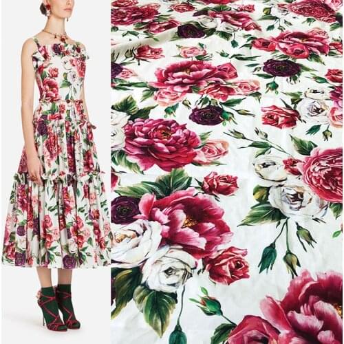 100x145cm Fashion Peony Flower Printed Cotton Fabric For Woman Summer Dress Blouse Pants DIY Cloth Sewing