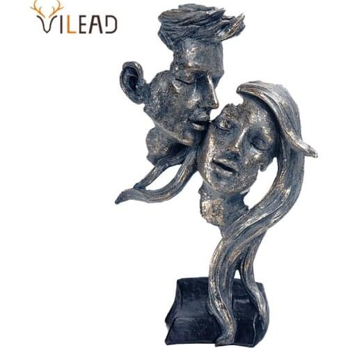 VILEAD Resin Couple Kissing Statue Nordic Mask Model Figurine Office Ornaments Living Room Desktop Decoration Home Accessories