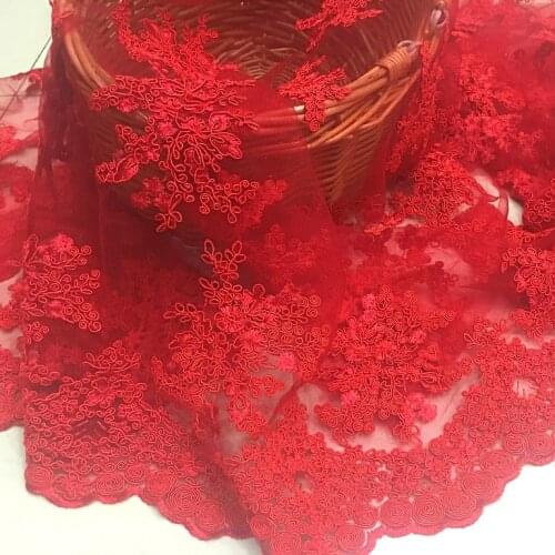 High Quality Red bone spur lace Tulle Embroidered flower net Lace Fabric dress fabric. garment accessories, lace cloth