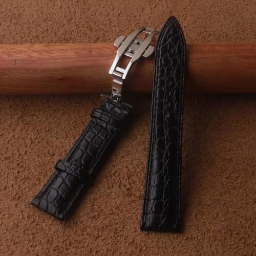 18 19 20 21 22mm High-end Men women Handmade Watchband Alligator strap black Crocodile skin Genuine Leather watch Belt Butterfly