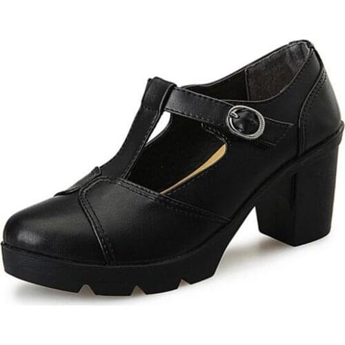 Hot 2020 New Spring Summer High Heel Shoes Thick Heel Women Genuine Leather Shoes Comfort Breathable Fashion Shoes Large Size 43