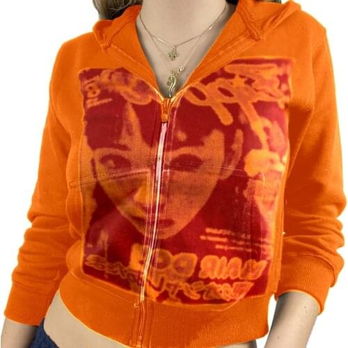 2000s Retro E-girl Aesthetic Streetwear Y2K Gothic Vintage Women Sweatshirts Autumn Spring Long Sleeve Zipper Up Crop Hoodies