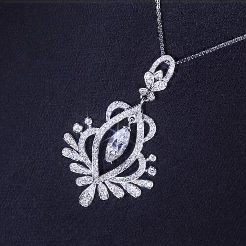 Vintage Luxury Peacock Zircon Diamonds Gemstones Pendant Necklaces for Women White Gold Silver Color Jewelry Choker Bijoux Gifts
