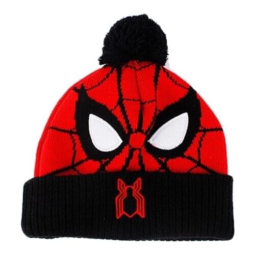 Winter Children Marvel Hero Spider Coarse Needle Jacquard Embroidered Wool Ball Knitted Hat Knitted Gloves