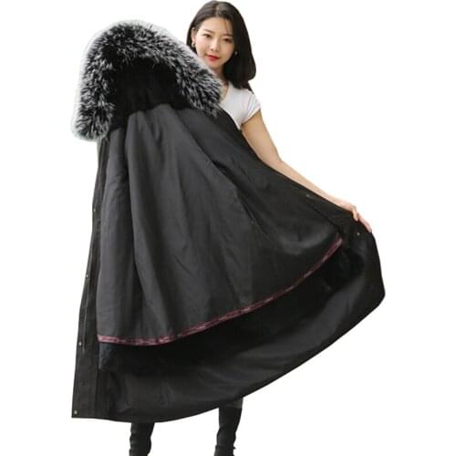 2020 Premium Winter Parka Women Raccoon Fur Collar Removable Rabbit Fur Liner Warm Coat Plus Size Hooded Long Outerwear KW246