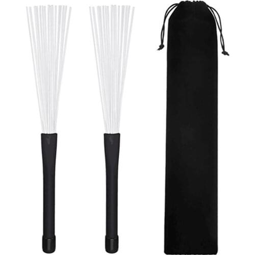 1 Pair Retractable Rubber Handles Jazz Drum Brushes Sticks Nylon 32CM New