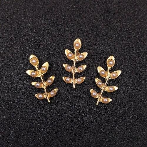 10 PCS 10*21mm Metal Imitation Pearl Leaves Handmade Hair Accessories Charms Findings DIY Jewelry Making Accessories