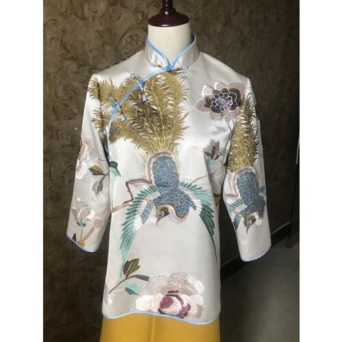 100% SSilk Crepe Satin Plain Charmeuse Satin Embroidery Fengming Chaoyang Coat Cheongsam Fabric 140 Width