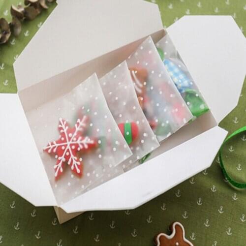 100pcs/lot Plastic Transparent Cellophane Polka Dot Candy Cookie Gift Bag With DIY Self Adhesive Pouch Wedding Birthday Party