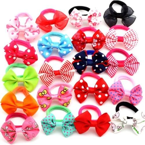 2.5" Baby Hair ties Adorable Ponytail Holder Solid Print Samll Ribbon Bow Elastic children Hair ropes Girl Hair Accessories