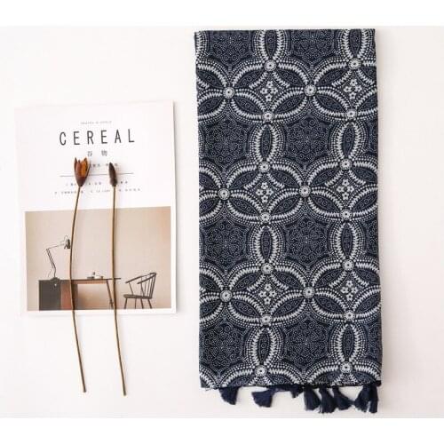 2020 Fashion Navy Blue Floral Patchwork Tassel Viscose Shawl Scarf High Quality Wrap Pashminas Stole Bufandas Muslim Hijab Snood