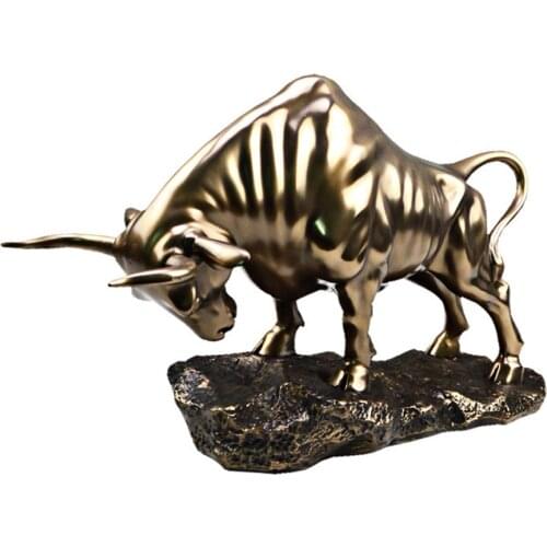 2021 Creativity Golden Wall Street Bull OX Figurine Sculpture Charging Stock Market Bull Statue Home Office Decoration Gift
