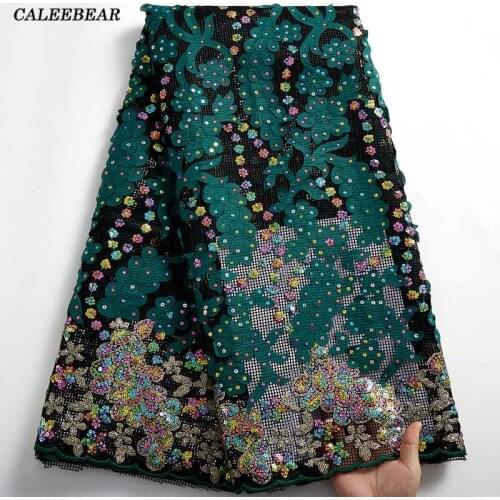 3D French Lace Fabric With Sequins 5 Yards/Lot 2021 Latest Design African Lace Fabric For Nigerian Wedding Party Dress Sew S2452