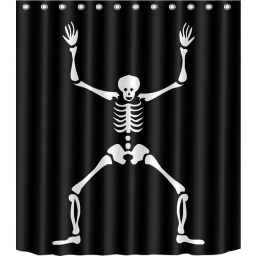 72'' Skeletal Person With Open Hands And Smile Bathroom Waterproof Fabric Shower Curtain Polyester 12 Hooks Bath Accessory Sets
