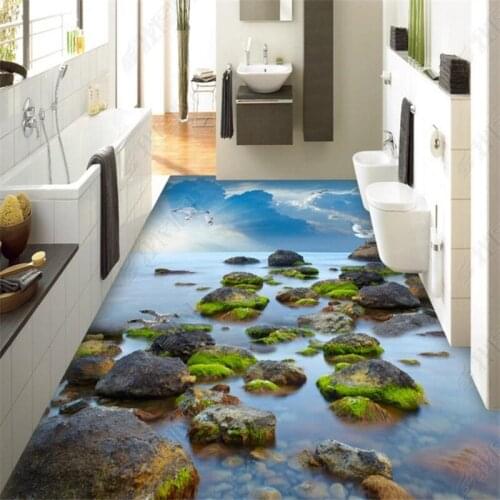 Beibehang Custom classic pvc fashion silky wall paper beautiful sea stone seaside sky 3D floor papel de parede 3d wallpaper