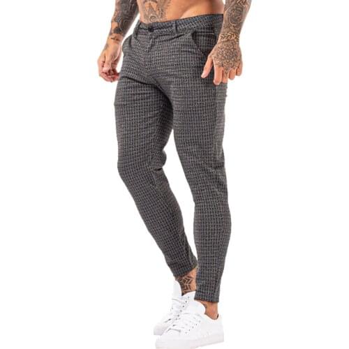 GINGTTO Men Chinos Trousers Skinny Super Stretch Chino Pants Slim Fit Mens Casual Pant Plaid Elastic Waist London Fashion zm394