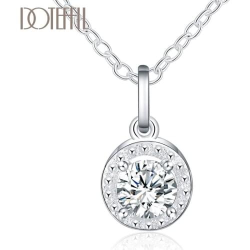 DOTEFFIL 925 Sterling Silver 18 Inch AAAA Zircon Pendant Necklace For Women Fashion Wedding Engagement party Charm Jewelry