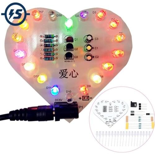 Colorful LED Lamp Heart Shape Electronic DIY Kit for Love Colorful LED Circuit Electronic Fun Suite LED Flash DIY Kit Breathing