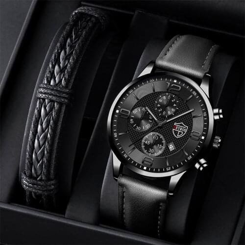 DEYROS Men's Watch With Leather Strap
