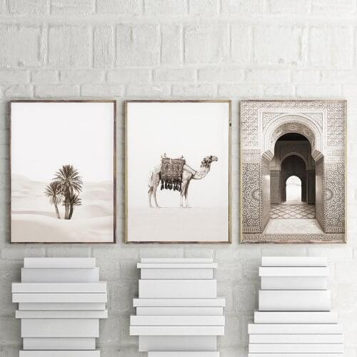 European Morocco Door Boho Wall Art Vintage Poster Canvas Painting Desert Posters And Camel Prints Wall Pictures For Living Room
