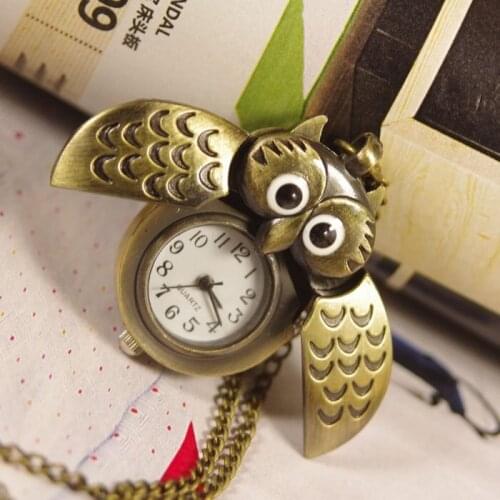 Owl Pocket Watch quartz 2017 shipping hot xmas new for men women open wing fly cute bronze brass Antique vintage steampunk wp175