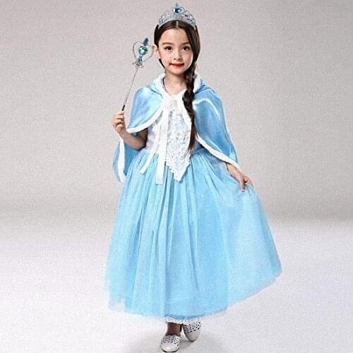 Girl Ice Colors Fur Shawls Baby Dress Cinderella Cosplay Anime Cloak Net Skirt Holiday Party Prop Fashion Show Activity Costume