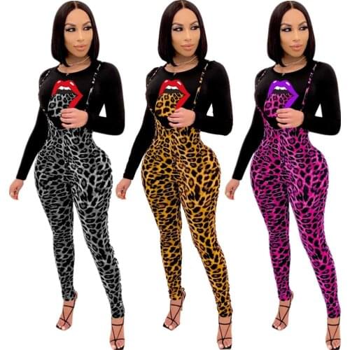 2 Piece Outfits Women Sweatsuit Lips Top Leopard Sling Pants Leggings Joggers Tracksuit Matching Set Wholesale Dropshipping 2020