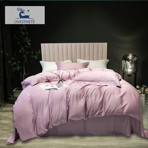 Liv-Esthete Women Purple 100% Silk Bedding Set Soft Quilt Cover Set Bed Sheet Pillowcase Flat Sheet Double Bed Set Home Textile