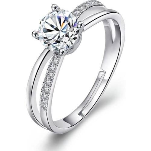 ModaOne 925 Sterling Silver Wedding Ring For Women Solitaire Zircon Luxury Opening Ring Valentines Day Present Gift