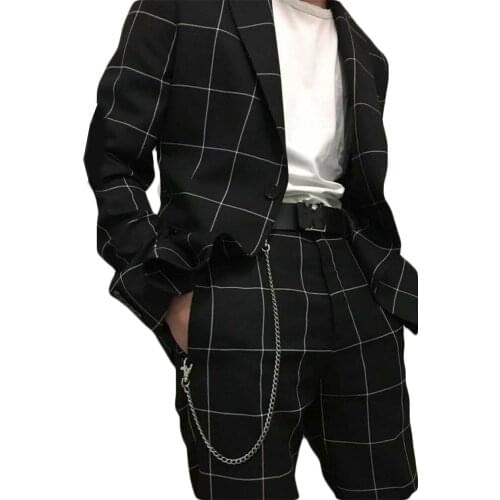 2 Pieces Black Men Suits Plaid Jacket+Pant Custom Made Fit Slim Handsome Suits High Quality Formal Party Suit