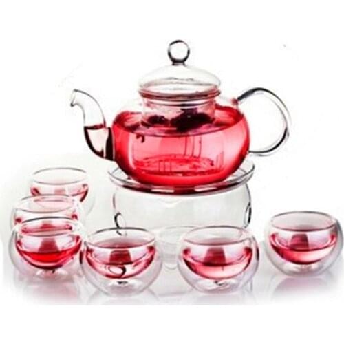 600ml Teapot Set Heat-resistant Glass Teapot with Round Candle Holder Teacup Flower Tea Kung Fu Tea Pot Teaware Gift