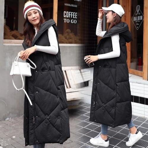 2021 New X-Long Hooded Vests Parkas Fashion Winter Jacket Female Casual Thick Down Cotton Winter Coat Women Warm Waistcoat