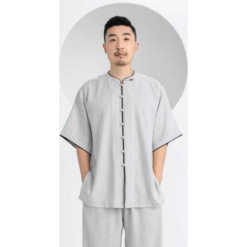 2021 New Style Men Kung Fu Tai Chi Uniform Traditional Chinese Clothing Summer Wushu Clothing Medium Sleeve Summer Free Shipping
