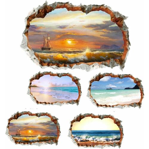 New Arrival Mountain Beach 3D Window View Removable Wall Art Sticker Vinyl Decal Decoration Mural