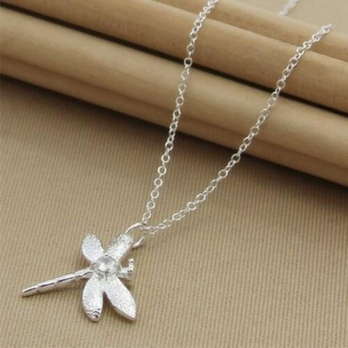 925 Sterling Silver Zircon Dragonfly Pendant Necklace For Women Snake Chain Necklace Wedding Engagement Jewelry Gifts